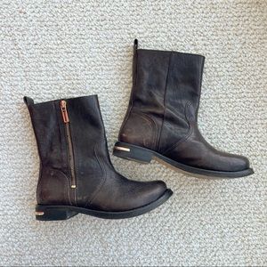 Tory Burch Elyse Distressed Moto Brown Bootie